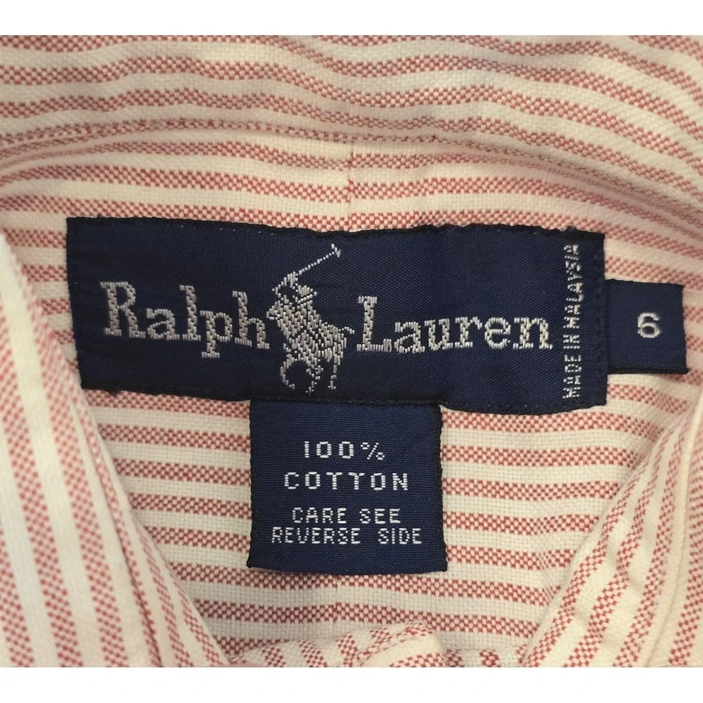 Ralph Lauren‎ Shirt Boys 6 Mauve White Stripe Button Down Oxford Long Sleeve